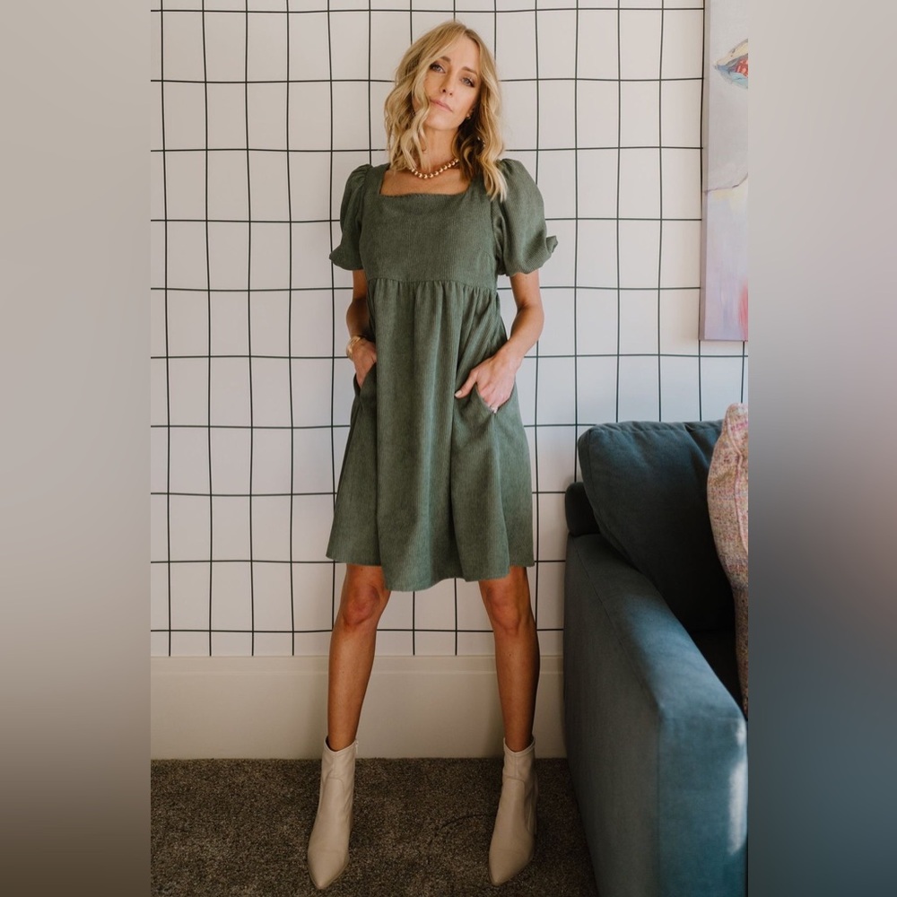 Baltic Born Felipa Dusty Green Corduroy Mini Dress Size Large